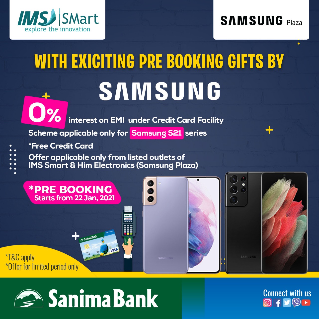 सानिमा बैंकका ग्राहकले सामसुङको एस२१ सिरिज किस्तामा गरिद गर्न पाउने