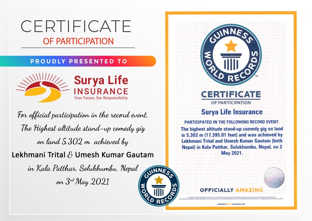 सूर्या लाइफको सहयोगमा   नेपालीले बनाए गिनिज वर्ल्ड रेकर्ड