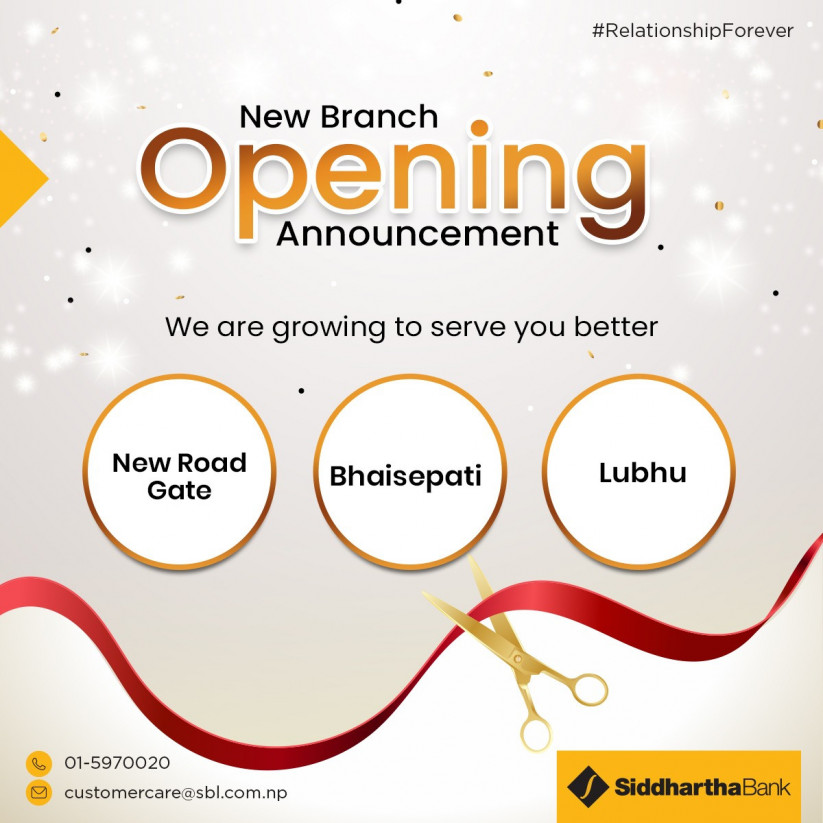 सिद्धार्थ बैंकको नयाँ शाखा न्युरोड गेट, भैँसेपाटी र लुभुमा