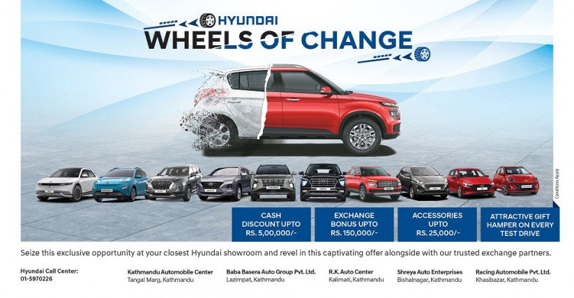 हुन्डाईले ल्यायो ‘ह्विल्स अफ चेन्ज’ एक्सचेन्ज अफर, विभिन्न मोडलमा रु. ५ लाखसम्मको नगद छुट