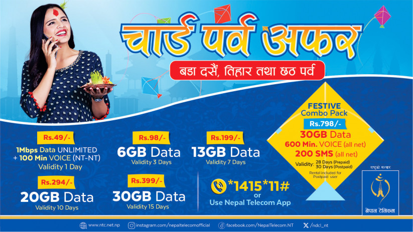 टेलिकमको दशैंतिहार अफरः डेटा र भ्वाइस प्याकमा बोनस र सहुलियत