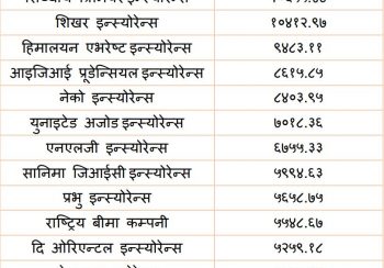 निर्जीवन बीमा कम्पनीहरुले कमाए साढे १० अर्ब बीमा शुल्क, सलिको, सिद्धार्थ प्रिमियर र शिखरको १ अर्ब बढी