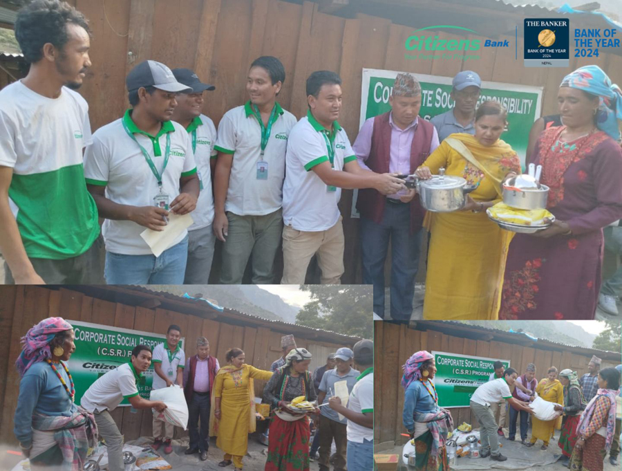 सिटिजन्स बैंकले हुम्लाको आगलागी पीडितलाई वितरण गर्यो खाद्यान्न र लत्ता कपडा