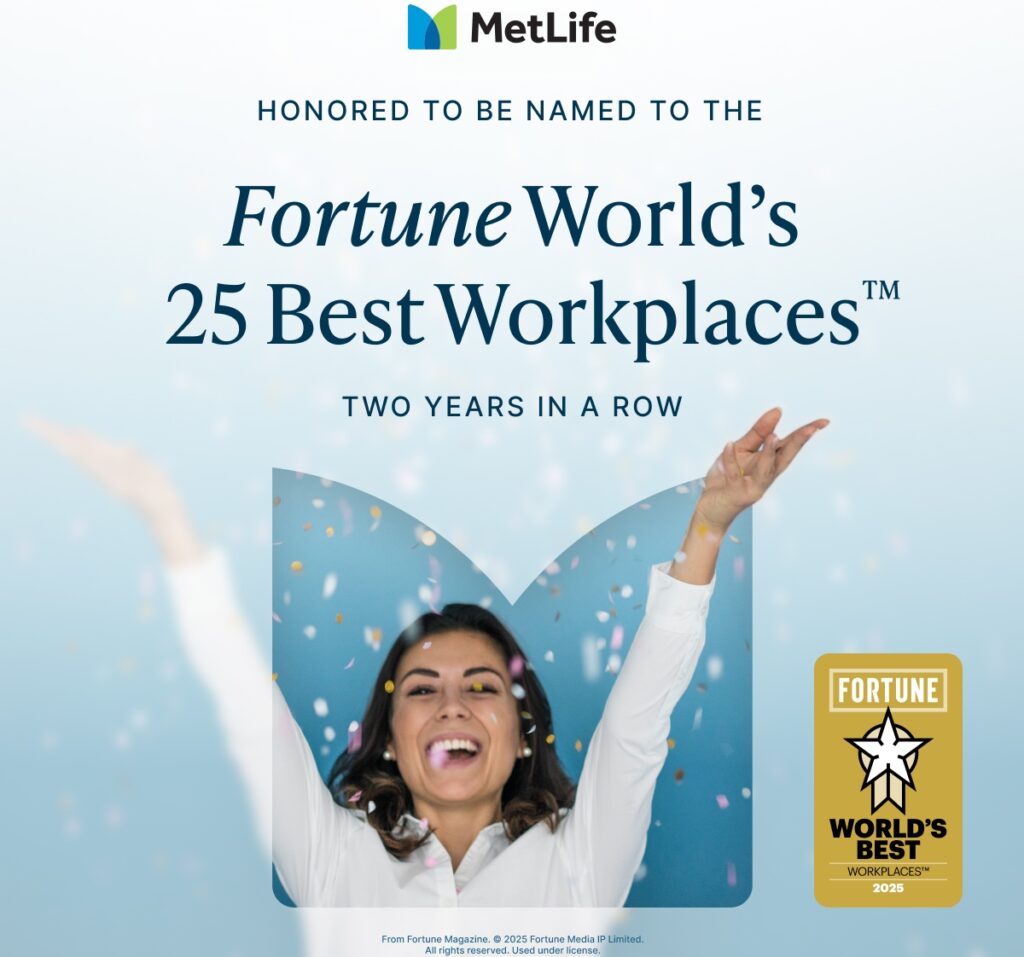 मेटलाइफ २०२५ मा फर्च्युन वल्र्डको उत्कृष्ट २५ कार्यस्थलको रूपमा सम्मानित